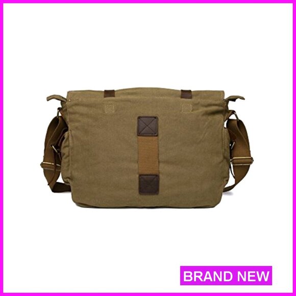 17 Vintage Military Leather Canvas Messenger Bag Fits 17-Inch Laptop